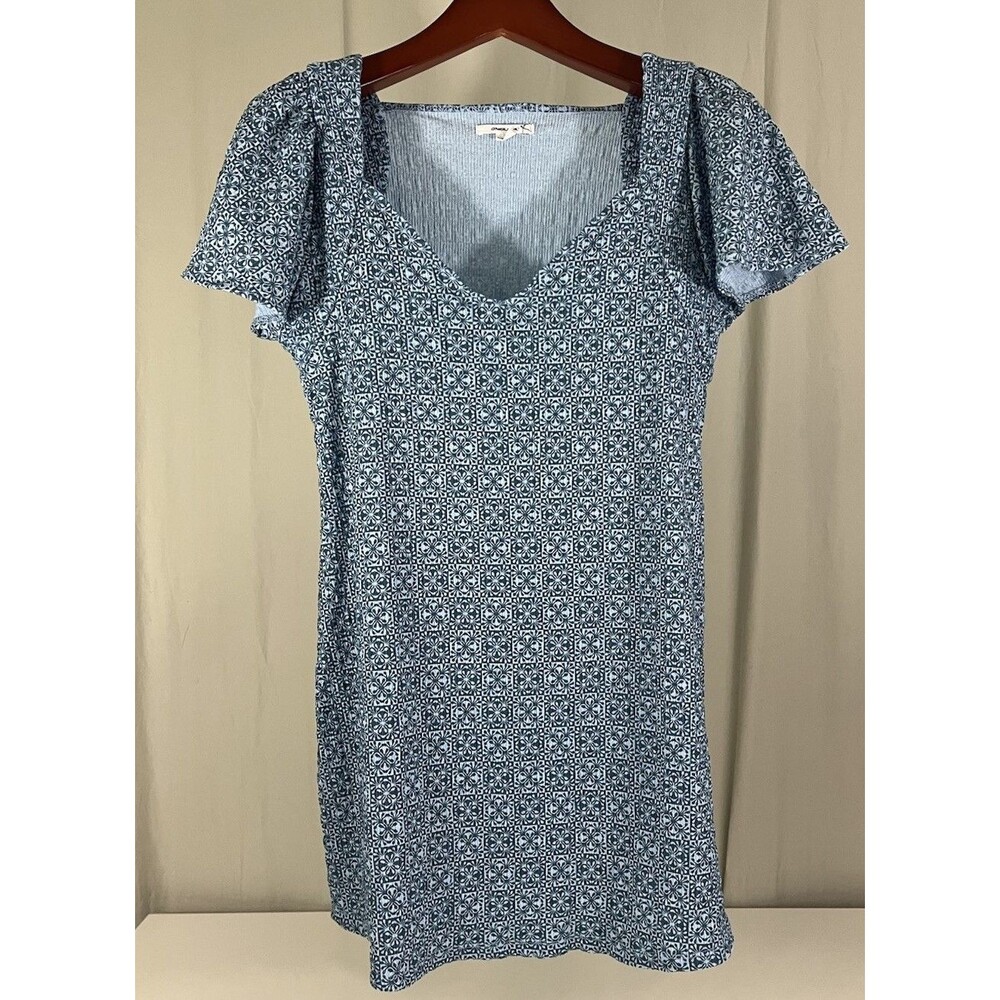 O'Neill Bernice Mini Dress Blue Geometric Flower Print Size S Y2K Skater Style